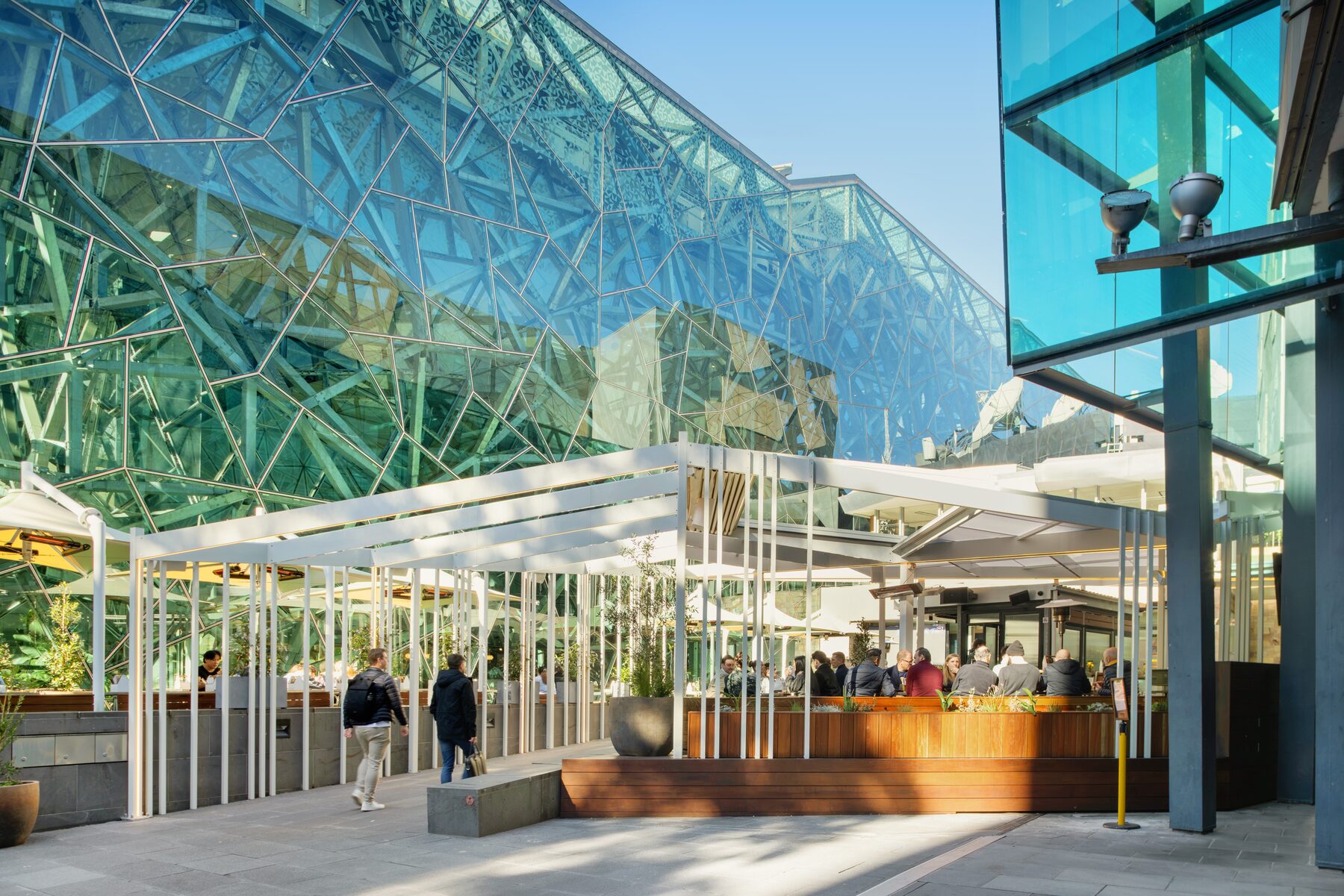Retractable roof structure at Good Nature Hotel, Federation Square Melbourne
