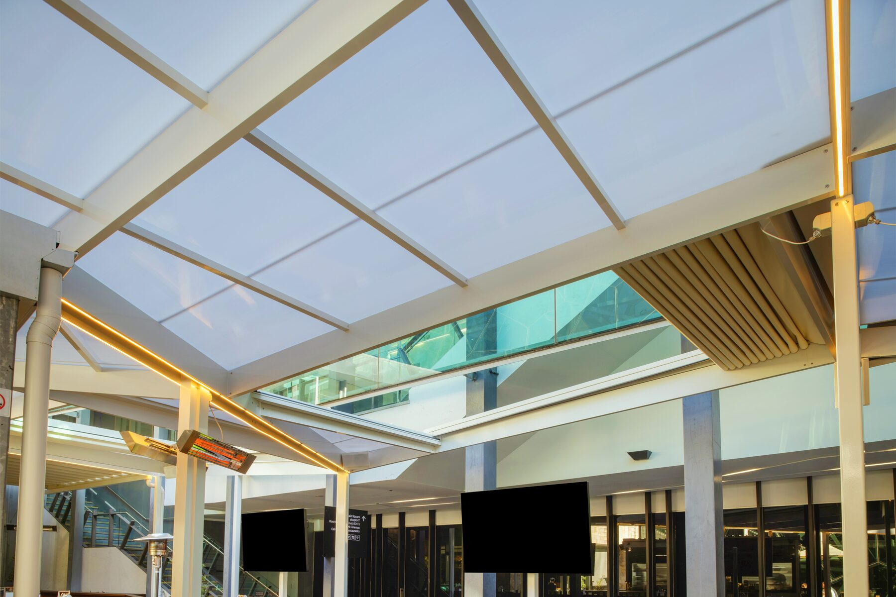 Danpal multicell polycarbonate roof panelling and heating at Good Nature Hotel