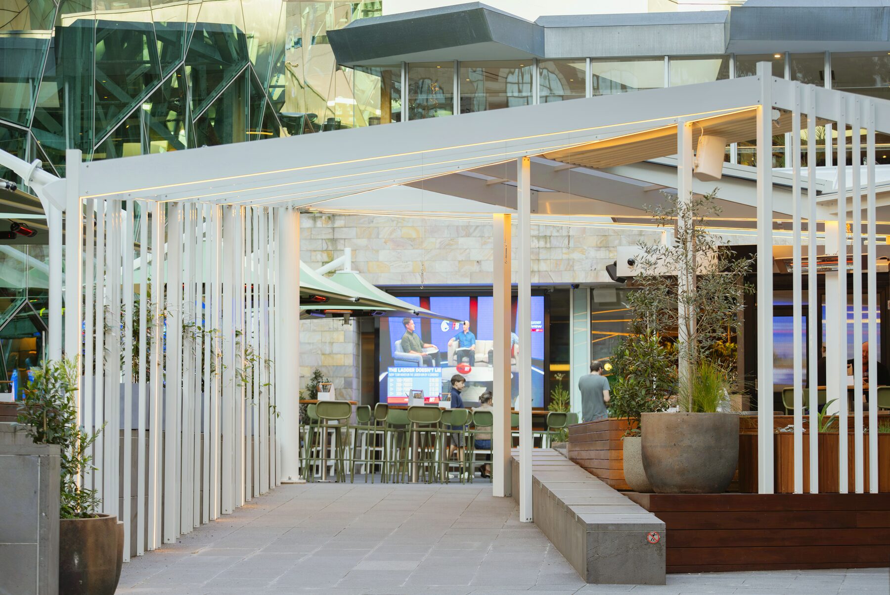 White aluminium blade detail on the Good Nature Hotel shade structure